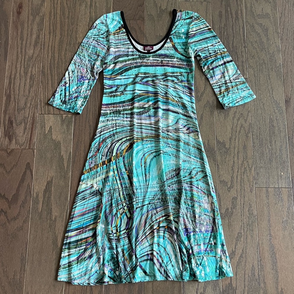 Salaam 3/4 Sleeve Abstract Print Stretch Jersey Knit Dress